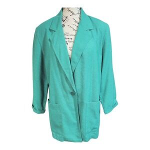 Summit Hill Turquoise‎ Blazer 1 Botton Big Pockets 3/4 Sleeve M Shoulder Pads